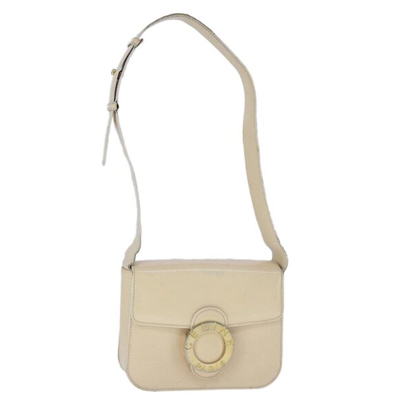 CELINE Circle Shoulder Bag Leather Beige Gold Auth 102742 - Picture 1 of 15